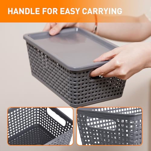 Plastic Storage Baskets With Lid, Storage Bins for Organizing, Stackable Decorative Containers for Shelves Drawers Desktop Closet Playroom Classroom Office,10 Pack-Grey - color: Grey, size: 10 Pack