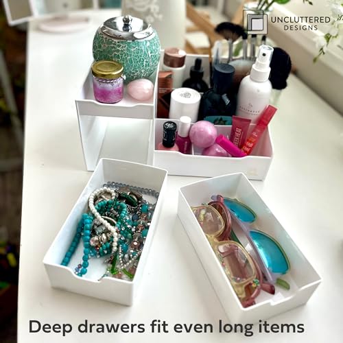 Uncluttered Designs Large Makeup Organizer for Vanity - Countertop Desk With Drawers for Cosmetic, Beauty, Hair, Nail, Perfume & Skincare - Perfect for Bathroom & Bedroom Storage (White) - color: White