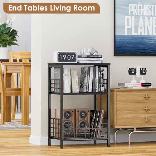 X-cosrack Side Table, Small End Table Record Player Stand with Storage, Vinyl Record Storage Night Stand for Living Room, Bedroom,Office(Patent Pending)(Black) - color: Black