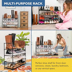 Sundaze Shoe Rack - 4 Tier Shoe Rack for Front Door Entrance, Sturdy Long Shoe Organizer for Closet, Bedroom, Entryway, Garage, Non Woven Fabric Shelf, Black, Holds Up to 20 Pairs - size: 4 Tier (34.3" W)