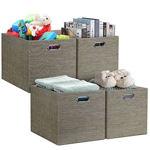 Posprica 13x15x13 Storage Cube Bins, Foldable Collapsible Storage Bins Boxes, Fabric Decorative Storage Baskets Organizer for IKEA Kallax, Shelves, Closet, Clothes, Toy, Set of 4-Coffee - color: Coffee