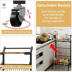 DGSANDGO 4-Tier Slim Rolling Storage Cart, Narrow Kitchen Cart with Lockable Wheels & Water-Resistant Wooden Tabletop, Small Space Utility Cart for Kitchen/Bathroom/Living Room/Laundry Room - color: Rustic Brown