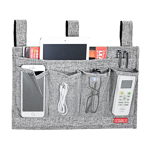 Zafit Linen Bedside Caddy, Bedside Storage Organizer for Hospital Beds, College Dorm Rooms or Baby Bed (6 Pockets-Grey) - color: Grey, size: 6 Pockets