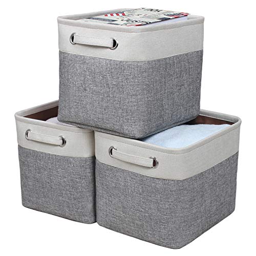 Kntiwiwo Foldable Storage Bin Collapsible Basket 12" x 10" x 9.5" Cube Storage Organizer Bins with Dual Carry Handles for Home Closet Shelves Drawers Organizer, Set of 3, Grey - color: Grey, size: 12" x 10" x 9.5"