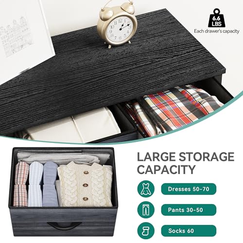 YITAHOME Fabric Dresser with 5 Drawers - Storage Tower with Large Capacity, Organizer Unit for Bedroom, Living Room & Closets - Sturdy Steel Frame, Wooden Top & Easy Pull Fabric Bins - color: Black Wood Grain, style: 5-Drawer