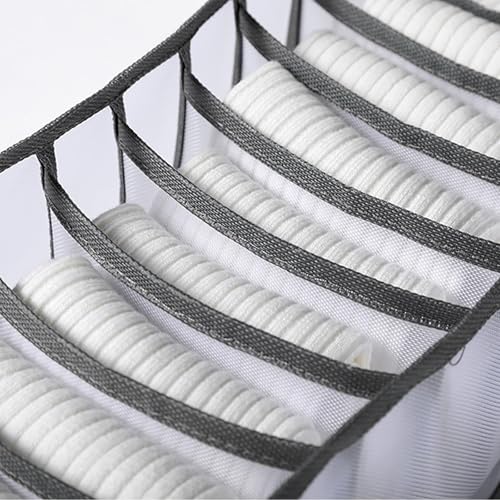 1-Pack 7-Compartment Underwear Organizer - Foldable Mesh Drawer Divider for Socks & Lingerie, Portable Storage for Home, Closet, and Travel（Gray） - color: Gray, size: 7-grid