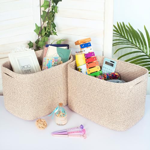 MINTWOOD Design 3-Pack Decorative Woven Storage Baskets for Shelves, Cube Bin Box for Organizing Books, Shoes, Dog Toys, Pantry Closet and Living Room Organizer, Oatmeal Brown - color: Oatmeal Brown