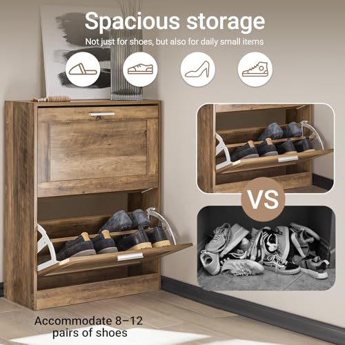 Haotian Shoe Cabinet Storage for Entryway, Narrow Shoe Cabinet with Two Flip Drawers to Save Space, Shoe Rack Cabinet for Front Door Entrance Hallway (Nature) - color: Natural, size: 2-Drawers