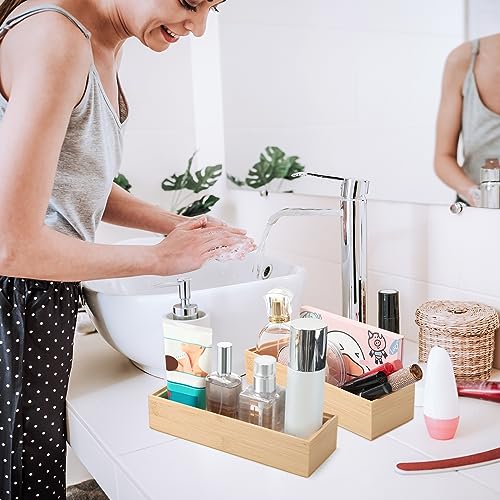 Kigley 8 Pieces Bamboo Drawer Organizer Kitchen Utensils Wooden Utensil Stackable Wooden Storage Box Bamboo Silverware Tray for Drawer(9 x 3 x 2 Inch,Wood) - size: 9 x 3 x 2 Inch