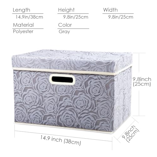 PRANDOM Collapsible Storage Boxes with Lids Fabric Decorative Storage Bins Cubes Organizer Containers Baskets with Cover Handles Divider for Bedroom Closet Living Room 14.9x9.8x9.8 Inch 1 Pack - color: Gray, size: Medium(1-Pack)