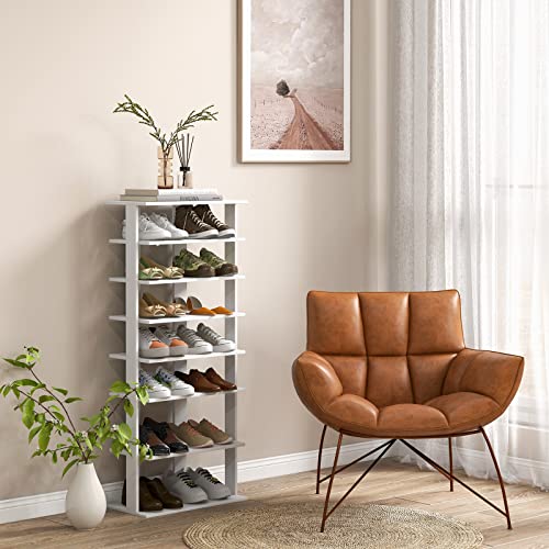 Tangkula 8-Tier Vertical Shoe Rack, Space-Saving Corner Shoe Organizer for 14 Pairs, Narrow Shoe Storage for Entryway, Front Door, or Closet - color: White, size: 10" x 18.5" x 43.5"