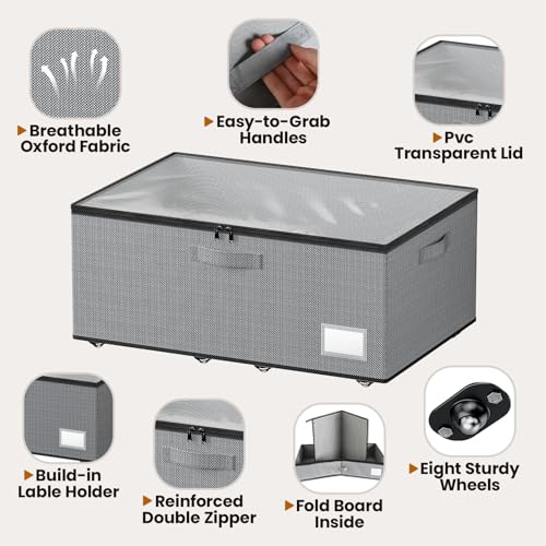 Dayacoco Underbed Storage with Wheels, 2 Pack Under Bed Storage Containers with Clear Lids, No Assembly Required 10.1 inch Rolling Under Bed Storage for Clothes, Grey - size: 10.1 inch height-grey