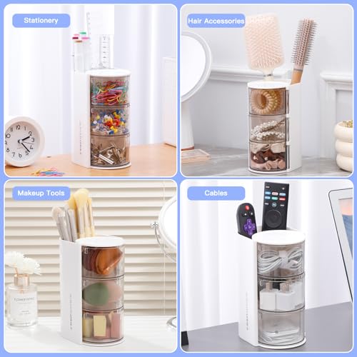 FABROK 3-Layer Clear Hair Accessories Organizer with Hair Brushes Holder, Rotatable Small Jewelry Box for Clip Earring Necklaces, Desktop Organizer Case for Cotton Swab, Accessories - color: White, size: 3-Layer