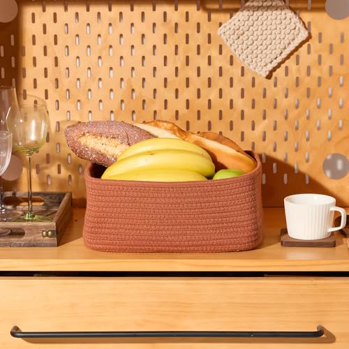 MiniArk Small Storage Baskets for Organizing | Closet Organizer Bins | Shelf Toy Basket | Woven Rope Baskets | Cube Decorative Box | Shallow Basket | 11.5x7.5x4.7” | 3 Packs Oxide Red - color: Oxide Red, size: 3pcs-L11.5xW7.5xH4.7"