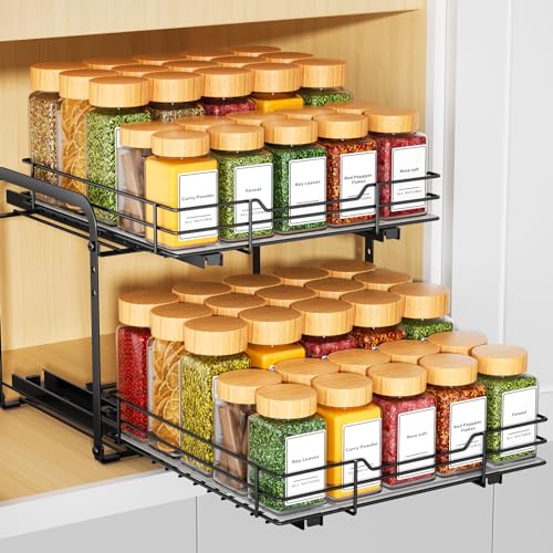 RCHYFEED Spice Organization for Cabinet,2 Tier Pull out Spice Rack Organizer for Inside Cabinets & Pantry, Slide out Heavy Duty Spice Shelf Rack for Kitchen Seasoning (11.5" Wx10.5 Dx9.5 H) - size: 2 Tier-11.5''Wx10.5''Dx9.5''H