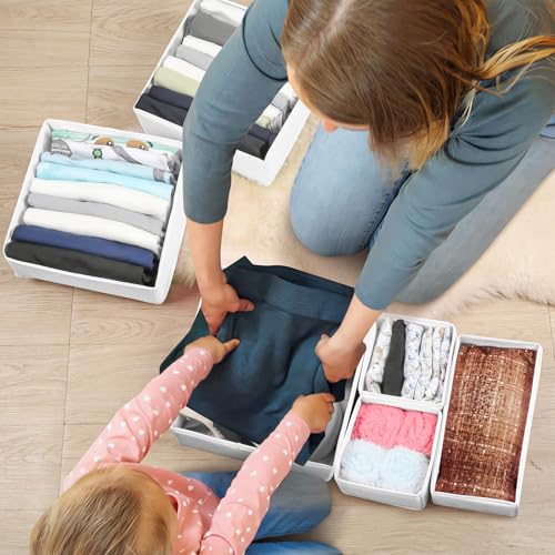 Drawer Clothing Organizer 16-Pack, White 3 Sizes Underwear Drawer Dividers, Fabric Folding Wardrobe Organizer, Can Store Baby Clothes, Bras, Underwear, Panties, Belts, Socks, Ties, etc. - color: White