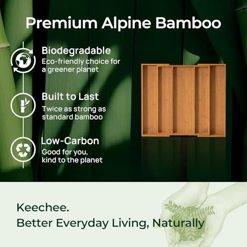 Carbonized Bamboo Kitchen Drawer Organizer, 5 Slots Expandable Silverware Organizer, Utensil Holder & Cutlery Tray, 2.2" Deep for Extra Capacity, Non-Slip Feet Included. - size: 5 Slots（Expandable）