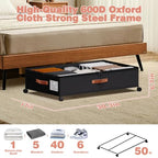 Under Bed Storage 2 Pack 66L, Rolling Containers with Wheels, Heavy Duty Metal Frame, 600D Oxford Fabric, Clear Lid, Adjustable Dividers for Clothes Shoes Blankets, Dorm Space Saving, Black