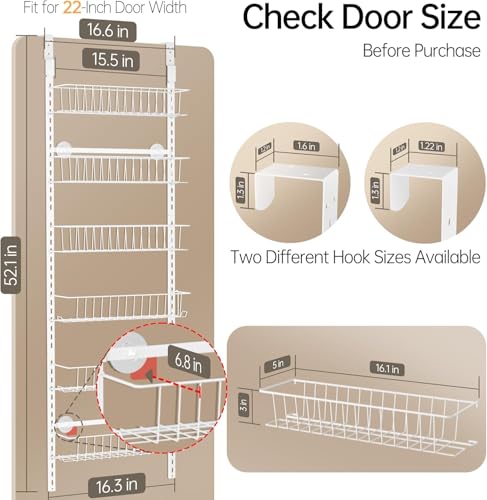 Delamu Adjustable Cabinet Door Organizer, 6-Tier Hanging Spice Rack Organizer, Metal Over the Door Pantry Organizer, Pantry Organizers and Storage Shelves for Kitchen Bathroom Laundry Room, White M - color: White, size: 6 Tier-Medium