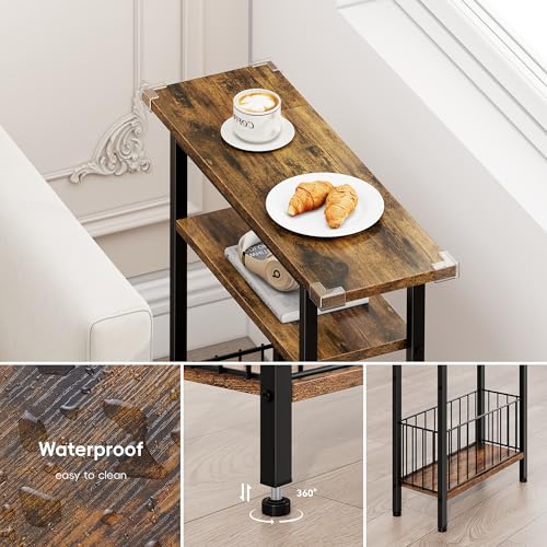 Vagusicc Narrow Side Table, 3-Tier Skinny End Table for Couch Sofa, Small Side Tables for Small Spaces, Bed Side Table with Storage, 25.2" Tall Slim Nightstand for Living Room, Bedroom, Rustic Brown - color: Rustic Brown, style: Ordinary