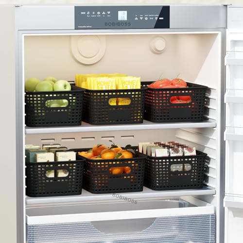 Black Plastic Storage Basket for Organizing 12 Pack Small Storage Bins Container for Shelves, Shelf Baskets with Handles for Classroom, Closet, Pantry Organization - color: Black