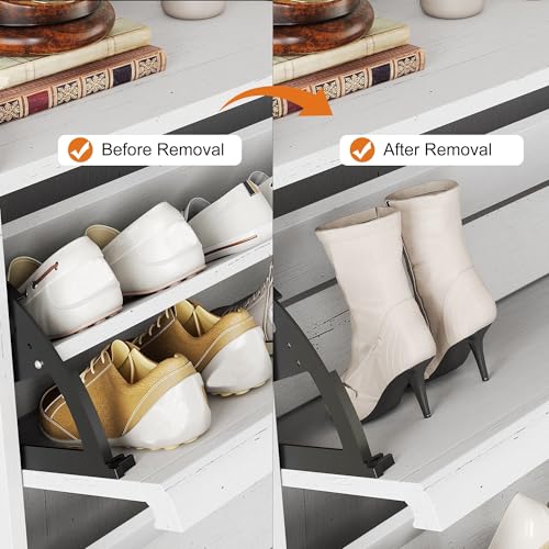 GarveeHome Shoe Cabinet with 2 Flip Drawers, Wooden Shoe Organizer with Adjustable Shelf, Shoe Storage for Entryway, Hidden Shoe Cabinet for Hallway, Living Room, White - color: White, size: 2-Drawers