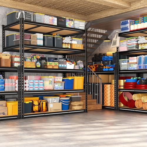 REIBII 48" W Garage Shelving 3080LBS Storage Shelves 5 Tier Industrial Shelving Adjustable Metal Storage Shelves for Garage, Basement, Warehouse, Commercial, Easy Assemble, 48" W x 72" H x 24" D - size: 48" W x 72" H x 24" D