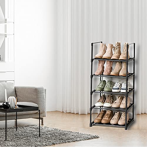 OYREL Shoe Rack, Sturdy Metal Shoes Rack Organizer,Narrow Shoes Stand Shelf 5 Tier Shoe Racks for Closets Small Space - color: Black, size: 17.1"W x 11.8"D x 40.5"H in 5 tier