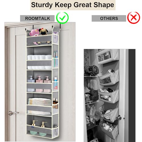 Over The Door Organizer 5-Shelves and 10 Side Pockets, Over The Door Storage for Bathroom Bedroom Nursery, Hanging Door Organizer for Baby Diapers and Kids Toys (13"x5"x44", Grey) - color: Grey, size: 5-Shelf Over Door Organizer