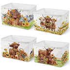4 Pcs Highland Cow Storage Bin Collapsible Western Cow Themed Fabric Storage Basket with Handle American Country Style Organizer for Home Bedrooms Baby Clothes Toys Books - style: Highland Cow