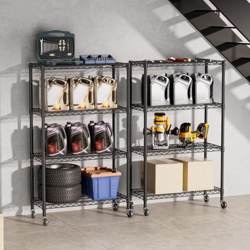 SINGAYE 4 Shelf Storage Wire Shelves Closet Bathroom Organizers Metal Pantry Kitchen Garage Shelving Unit Laundry Room Organization Home Narrow Rack Net Basket with Wheels Black - color: Black, size: 4Tier/14"D X 36"W X 58"H