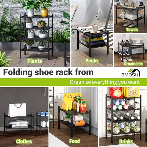 BMOSU 2-Tier Bamboo Small Shoe Rack Premium Stackable Shoe Shelf Storage Organizer for Hallway Closet Living Room Entryway Organizer(Black) - color: Black, size: Small-2-Tier（17*11*12.6inches）
