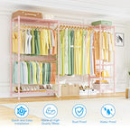 Ulif E10 Clothes Rack（With Stretchable Hanger Rod）Freestanding Clothing Racks for Hanging Clothes，Adjustable Closet Organizer System，Portable Garment Rack 73-97"W x 15" D x 72" H，Max Load 800LBS，Pink - color: Pink