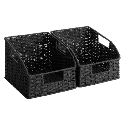 StorageWorks Pantry Organizers and Storage, Wicker Baskets with Handles, Pantry Baskets for Shelves, Paper Rope, Black， 2 Pack - color: Black(Paper Rope), size: 2x 8½"L x 10"W x 7½"H