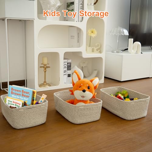 Small Storage Baskets for Organizing, Woven Storage Bins for Shelves, Gift Basket Empty, Cute Decorative Closet Organizer, Baby Rope Basket, Dog Toy Storage, 13.2x8.2x5.2”, 3Packs Mixed Brown - color: Mixed Brown, size: M