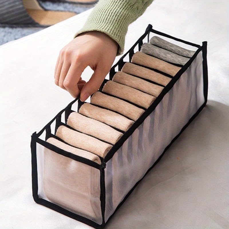 11-Compartment Closet Organizer - Lightweight Drawer Divider for Bras, Underwear & Socks, Durable Storage Box for Wardrobe Organization（Black） - color: Black, size: 11-grid