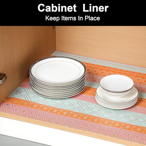 Cooyes Shelf Liners for Kitchen Cabinets Waterproof & Oil-Proof Kitchen Cupboard Mats Non-Slip Drawer Mats EVA Material Non Adhesive Fridge Liner for Shelves（11.8" W x 360" L） - color: Transparent Boho, size: 11.8"W x 360"L