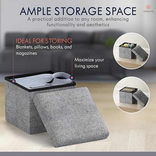Ornavo Home Small Storage Ottoman Foldable Collapsible Cube Square Linen Ottoman Foot Rest Stool Seat, for Living Room, Bedroom, Home Office, Dorm - 12 x 12 x 12, Gray - color: Grey