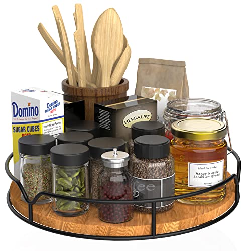 Lazy Susan Turntable Organizer with Anti-Slip Mat for Cabinet Pantry Kitchen Countertop Refrigerator Office, Pine Wood, 10", Carbonized Black - color: Carbonized Black, size: 10''