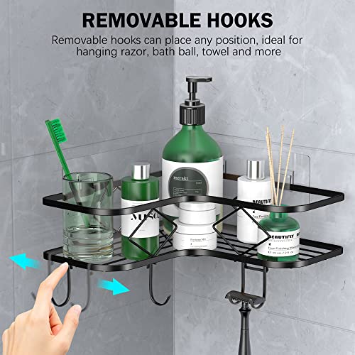 Shower Caddy, 2 Pack Corner Organizer Shelf, Rustproof Wall Mount Shower Storage Rack, No Drilling, 40 lbs Capacity (Glossy Black) - color: Glossy Black