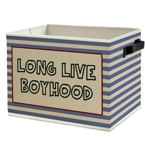 Long Live Boyhood Boys Storage Bins Box with Handles, Retro Blue Striped Collapsible Basket Organizer for Kids Boy Nursery Room Bedroom Bathroom Playroom Toys Books Clothes - color: Color11