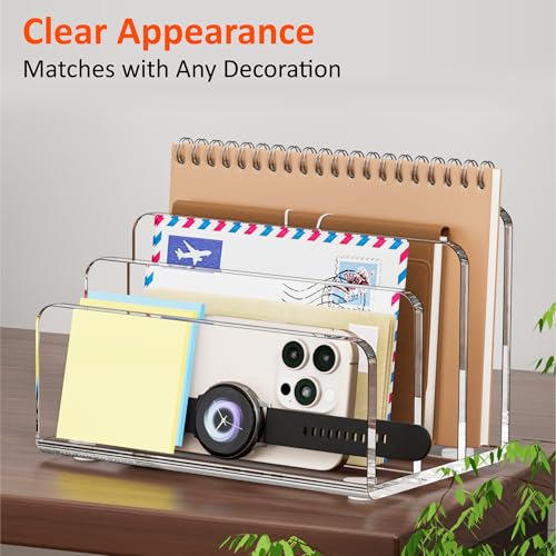 FUCDTEFC Desk Mail Organizer, 3 Section Clear Acrylic File Holder Letter Organizer, Vertical Lightweight Modern Envelope Holder Desk Accessories & Workspace Organizers for Office, Home, School - size: 3 Section Clear-L
