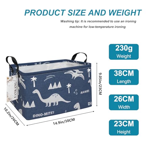 FANKANG Storage Bins, Nursery Hamper Canvas Laundry Basket Foldable with Waterproof PE Coating Large Storage Baskets for Kids Boys and Girls, Office, Bedroom, Clothes,Toys(Rec-Blue dinosaur） - color: Rec-Blue dinosaur