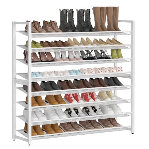 Metal Shoe Rack,Large 8 Tier Shoe Organizer, Heavy Duty Metal 8-Tier Stackable Shoe Storage Vertical Shoe Rack for Closet Front Door,Entrance,Entryway,Garage,Up to 50 Pairs - color: White, size: 8 Tier
