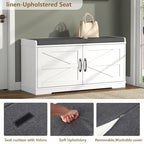 Loomie Shoe Storage Bench, 2-Tier Farmhouse Entryway Bench with Padded Seat Cushion, 13.78" D x 39.37" W x 19.69" H, Slim Shoe Cabinet Bench for Entryway, Living Room, Bedroom (White) - color: White