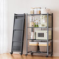 Folding Storage Shelves, 4-Tier Metal Foldable Shelf Shelving Rack Organizer On Rolling Wheels in Kitchen Warehouse Patio Pantry Garage Collapsible Shelves No Assembly (Black, 4-Layer) - color: Black/4-tier