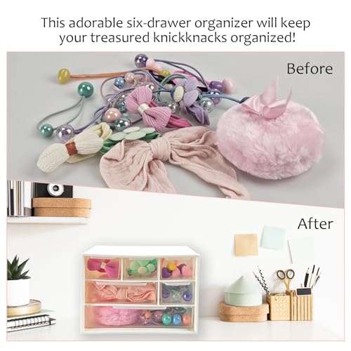 Mini Desk Drawer Organizer with 6 Clear Drawers - 7" x 3.9" x 4.7" Small Plastic Storage Box for Office, Classroom, Crafts, and Home Desktop Organization