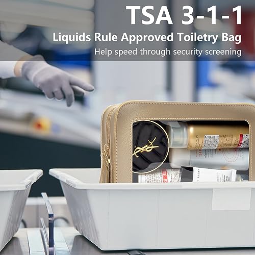 LETGO Clear Makeup Bags, TSA Approved Toiletry Bag with Zipper, Clear Makeup Organizer Fit Carry-on Travel Essentials,Clear Cosmetic Bags for Women Men (O-Gold) - color: O-Gold