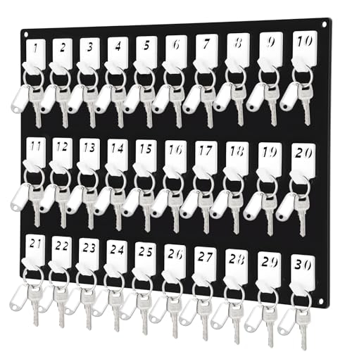 Beeveer Acrylic Key Board with 30 No. Hooks Wall Mount Key Rack Holder Hanger Storage Collection for School, Garage, Car Dealer, Office, Hotel, Real Estate(Black) - color: Black, size: 30 Hooks