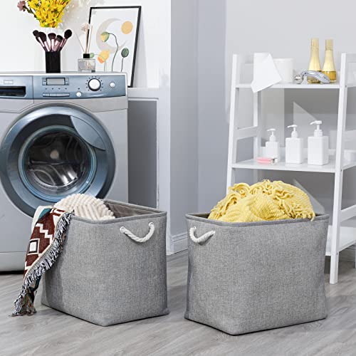 Bidtakay Collapsible Storage Bins for Clothes Large Grey Storage Baskets with Cotton Handles 17x12x15 In Set of 2 Fabric Cubby Storage Bins Livingroom Home Decorative Storage Organizer for Blankets - color: Grey, size: 2 Pack-XL-17x12x15 In